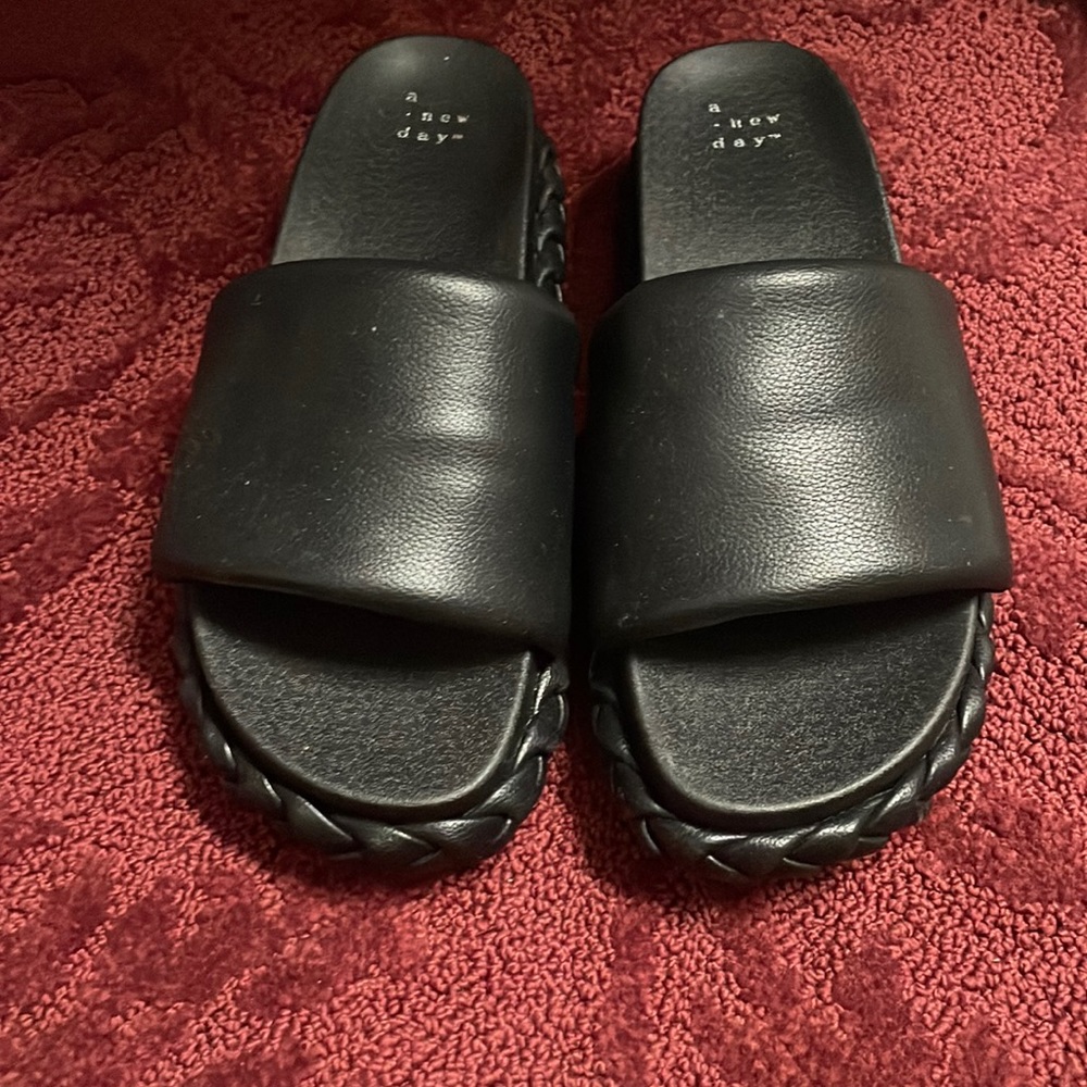 Brand new black wedge slides
